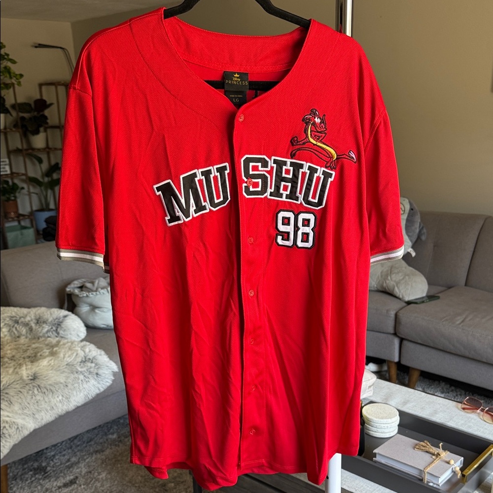 Red Mushu & Mulan Button up jersey shirt